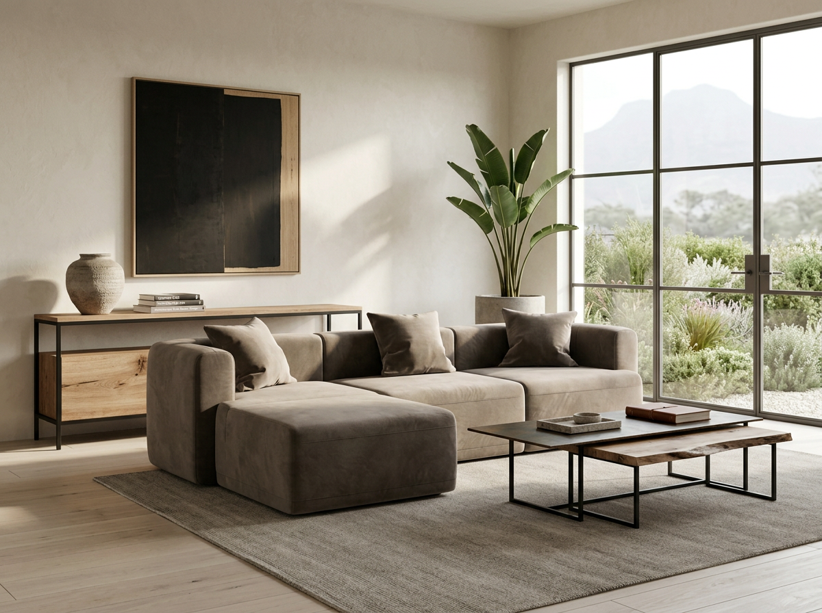 Demmi Corner Curved Couch Sofa shown in an interior setting
